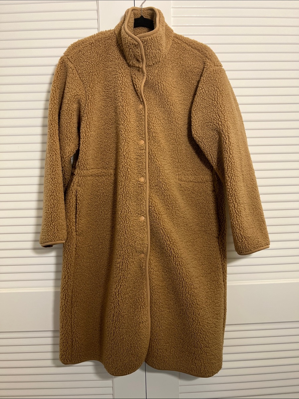 Uniqlo Camel Teddy Long Coat with Stand Collar